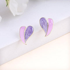 White Enamel Heart Stud Earrings Boho Bloom