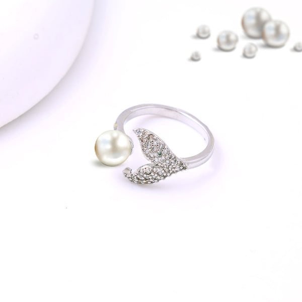 Twist Crystal White Pearl Ring Beauty NX