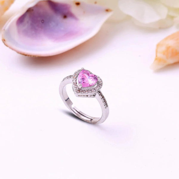 Pink Heart Qubic Zircon Ring Boho Bloom