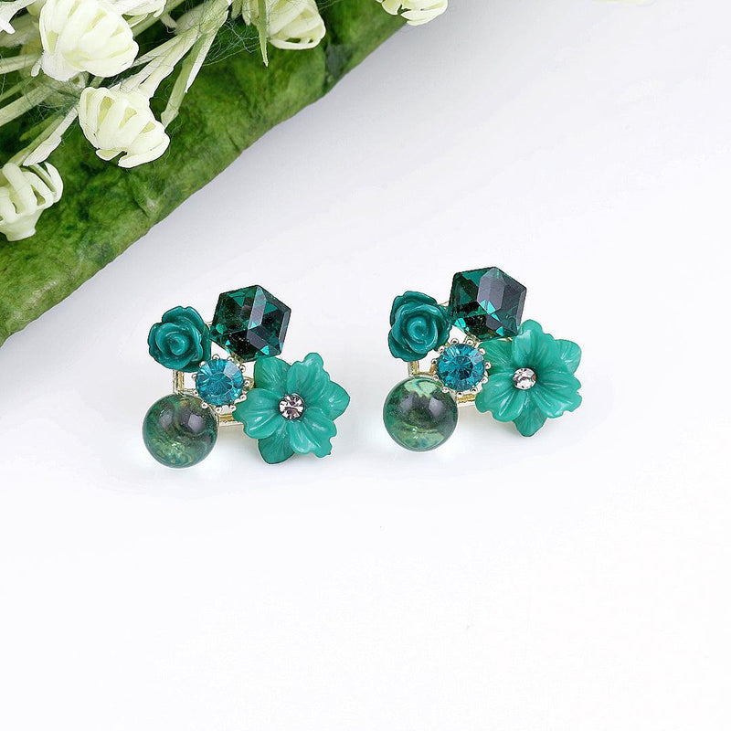 Floral Gemstone Stud Earrings Boho Bloom