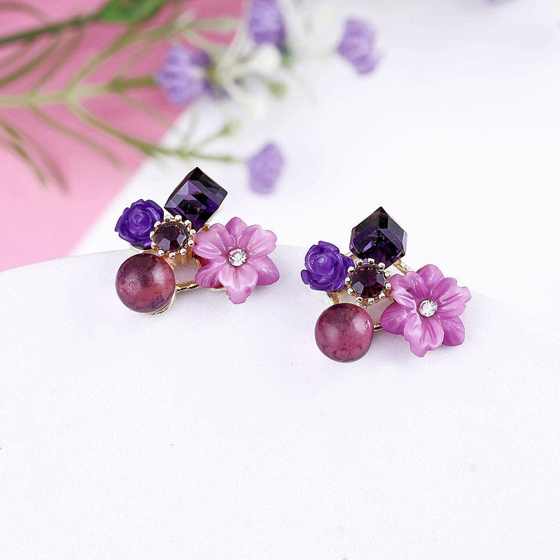 Floral Gemstone Stud Earrings Boho Bloom
