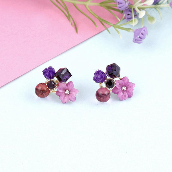 Floral Gemstone Stud Earrings Boho Bloom
