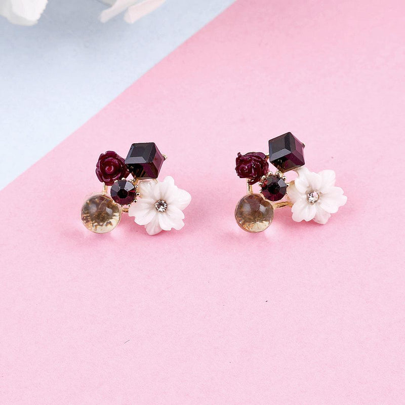 Floral Gemstone Stud Earrings Boho Bloom