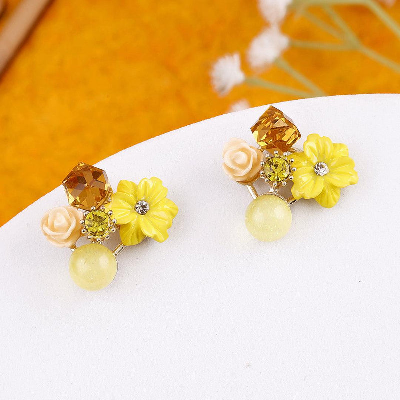 Floral Gemstone Stud Earrings Boho Bloom