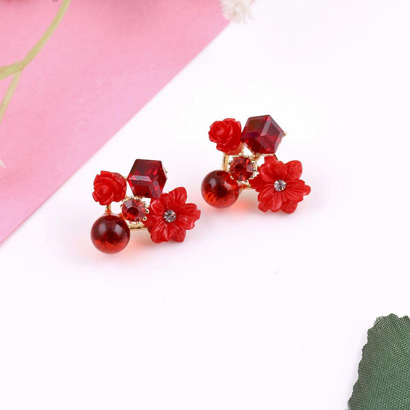 Floral Gemstone Stud Earrings Boho Bloom