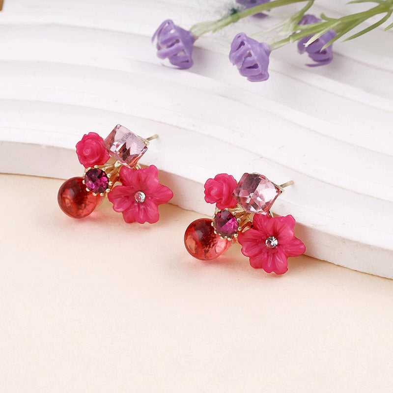 Floral Gemstone Stud Earrings Boho Bloom