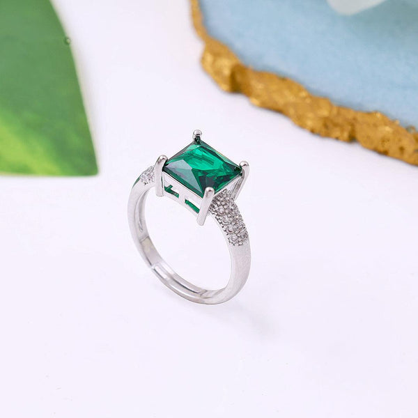 Green Lab Emerald Gemstone Ring Boho Bloom