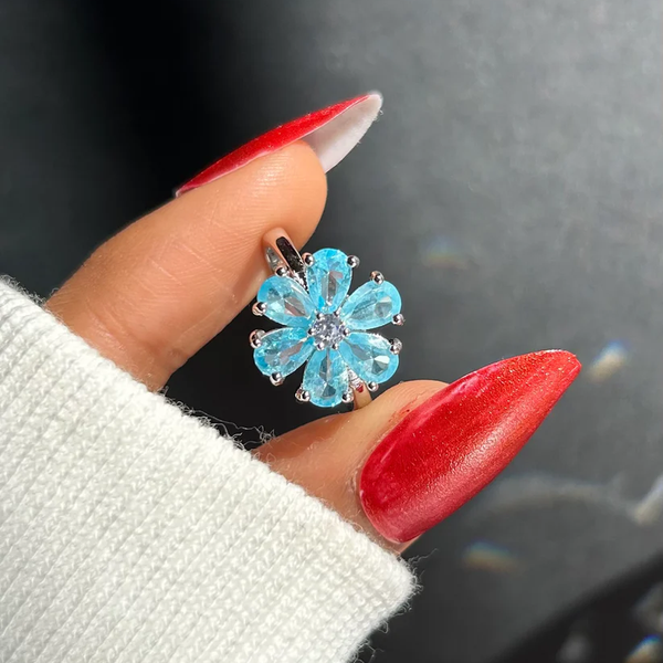 Blue Sapphire Sunflower Ring Boho Bloom