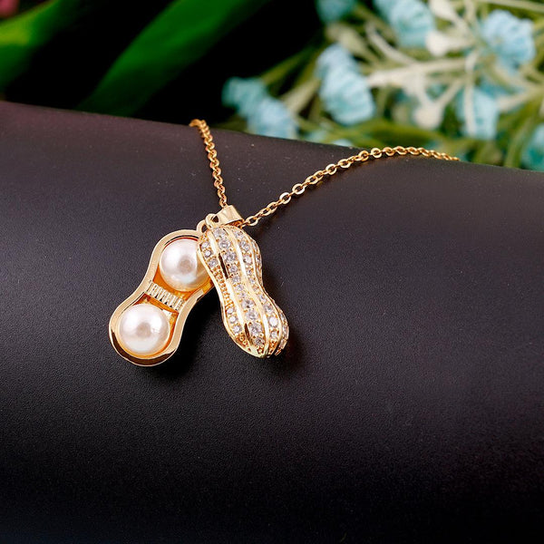 Peanut Pendant Necklace with Pearls Boho Bloom