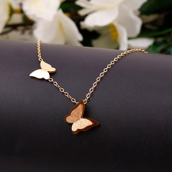 Gold Chain frosted butterfly necklace Boho Bloom