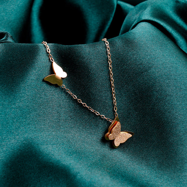 Gold Chain frosted butterfly necklace Boho Bloom