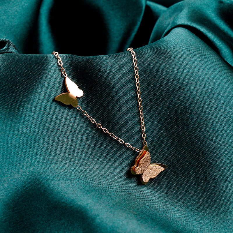 Gold Chain frosted butterfly necklace Boho Bloom