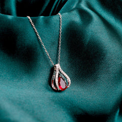Ruby Silver Pendants Necklace Diamond Boho Bloom