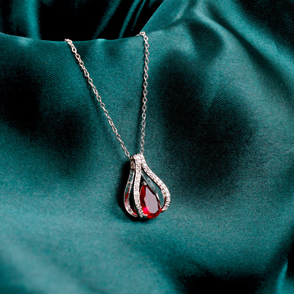 Ruby Silver Pendants Necklace Diamond Boho Bloom
