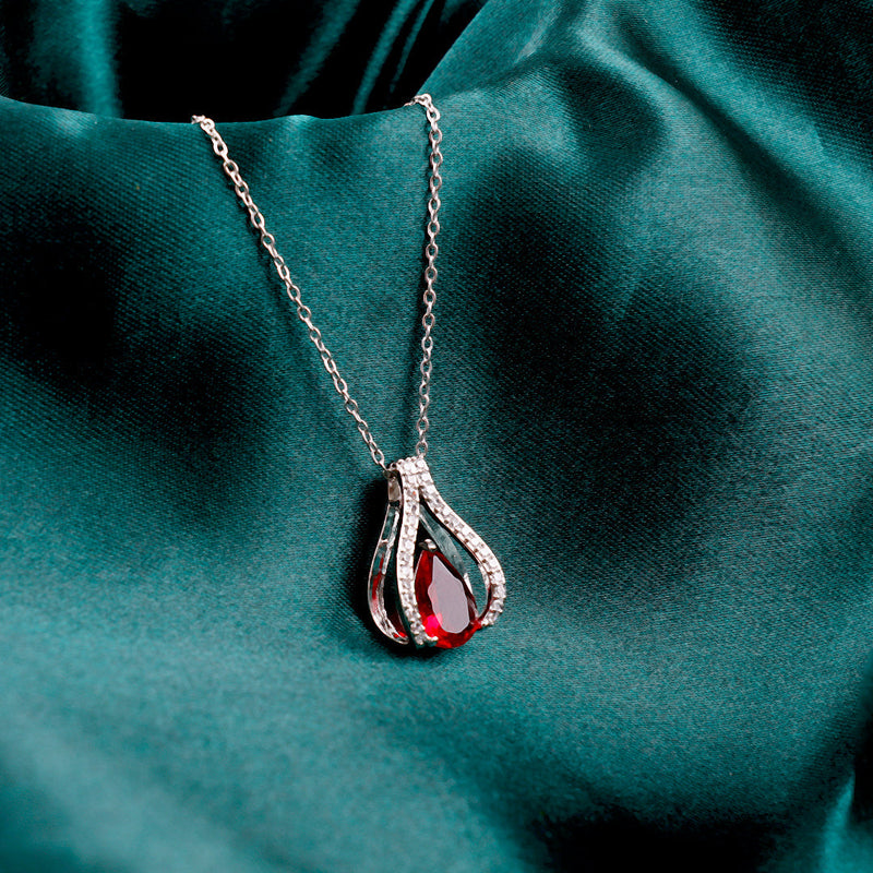 Ruby Silver Pendants Necklace Diamond Boho Bloom
