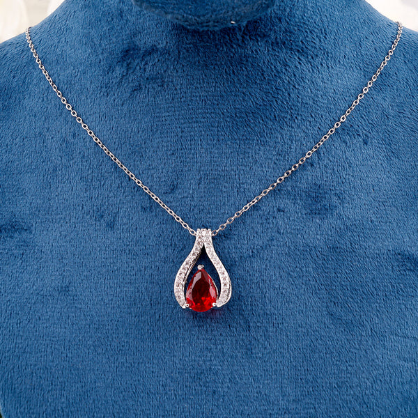 Ruby Silver Pendants Necklace Diamond Boho Bloom
