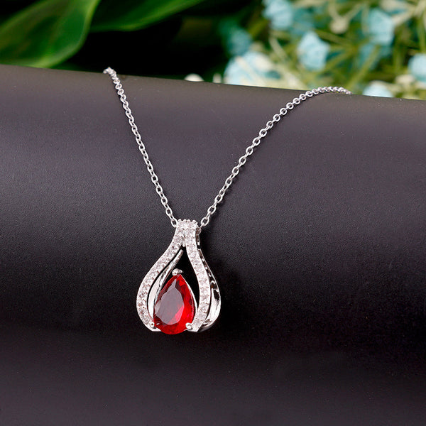 Ruby Silver Pendants Necklace Diamond Boho Bloom
