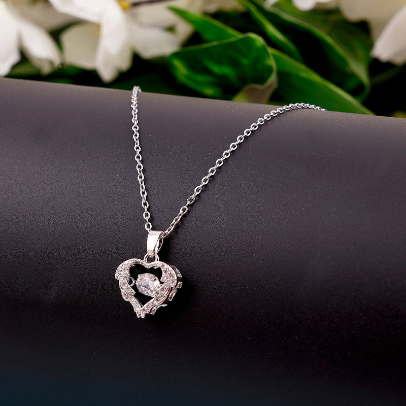 Stone Heart silver Necklace Chain Boho Bloom