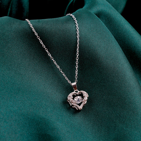 Stone Heart silver Necklace Chain Boho Bloom