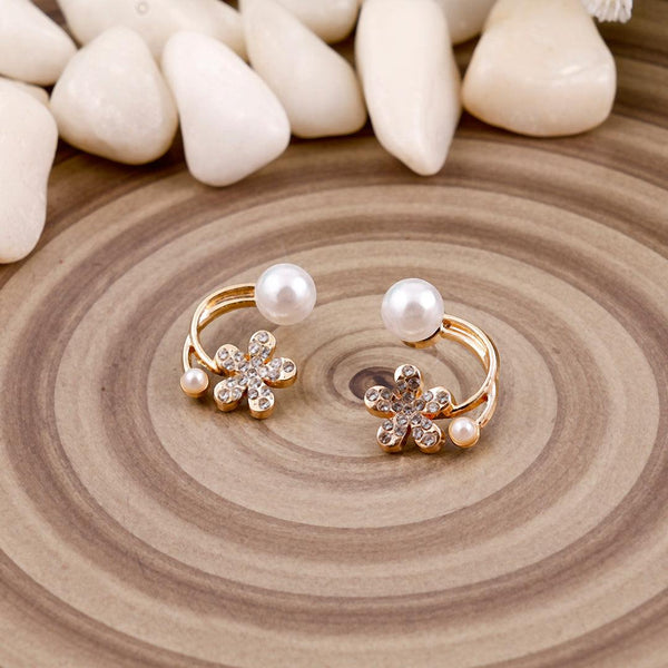 Gold Floral Pearl Earrings Boho Bloom