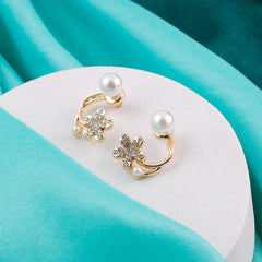Gold Floral Pearl Earrings Boho Bloom