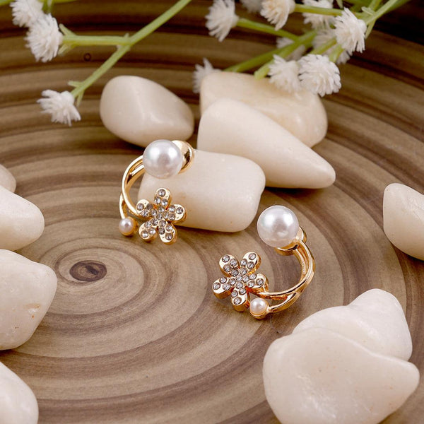 Gold Floral Pearl Earrings Boho Bloom