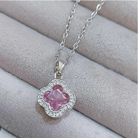 Stunning Pink Clovers Necklace Boho Bloom