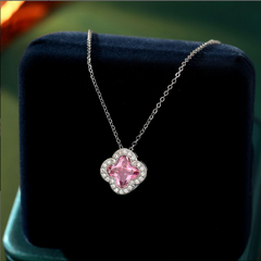 Stunning Pink Clovers Necklace Boho Bloom