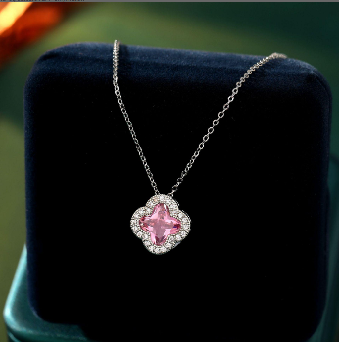 Stunning Pink Clovers Necklace Boho Bloom