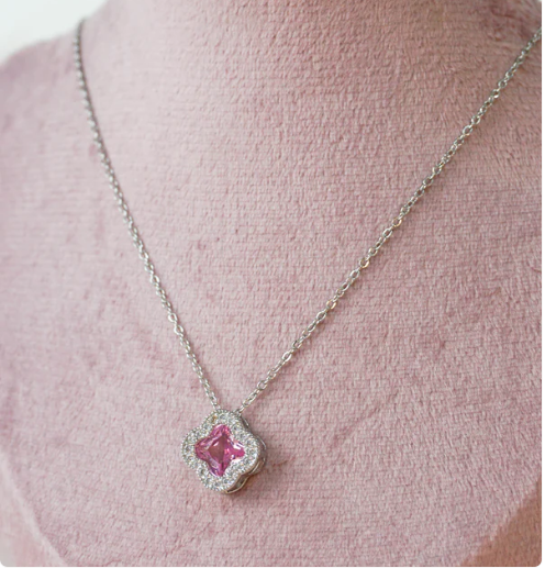 Stunning Pink Clovers Necklace Boho Bloom