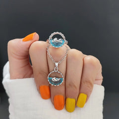Combo Of Blue Sea Zircon Pendant And Ring Boho Bloom