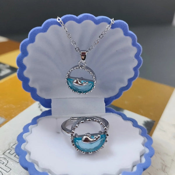 Combo Of Blue Sea Zircon Pendant And Ring Boho Bloom