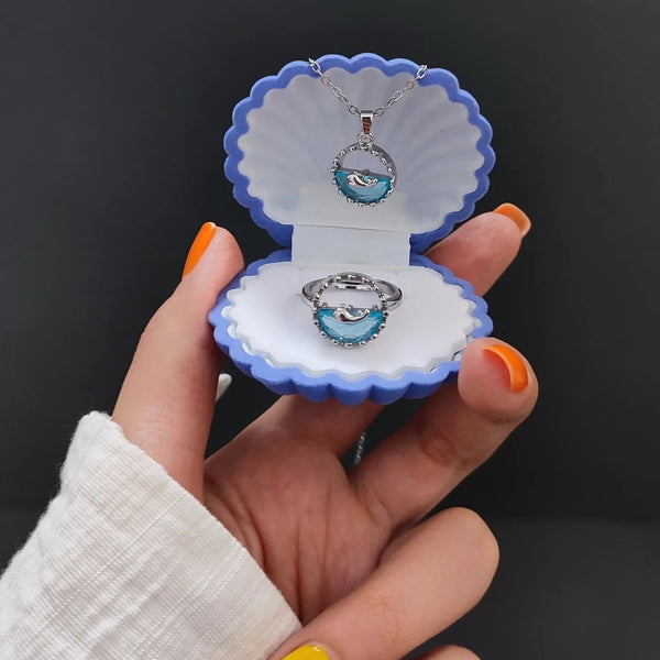 Combo Of Blue Sea Zircon Pendant And Ring Boho Bloom