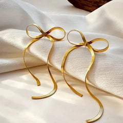 Gold Plated Bow Chain Type Long Earring Boho Bloom