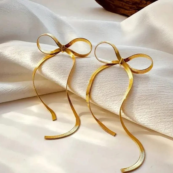 Gold Plated Bow Chain Type Long Earring Boho Bloom
