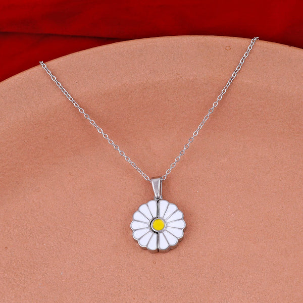 Silver Shine Sun Flower Daisy Necklace Boho Bloom