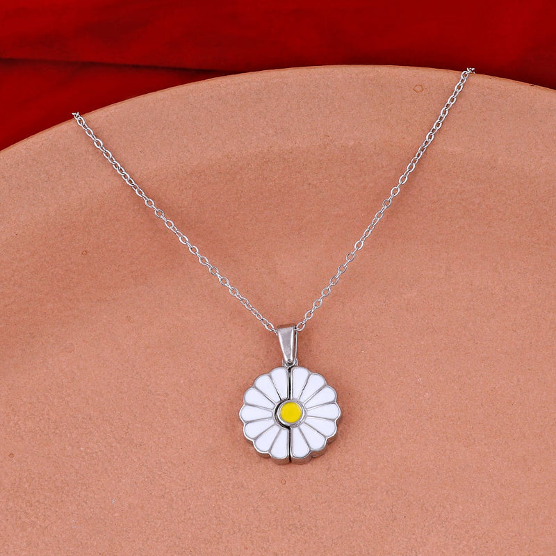 Silver Shine Sun Flower Daisy Necklace Boho Bloom