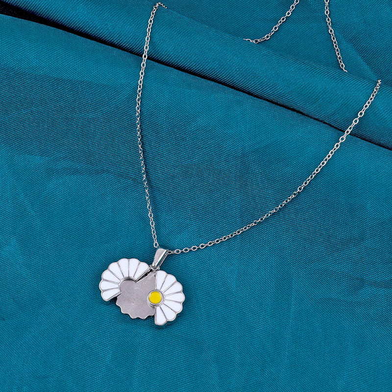Silver Shine Sun Flower Daisy Necklace Boho Bloom