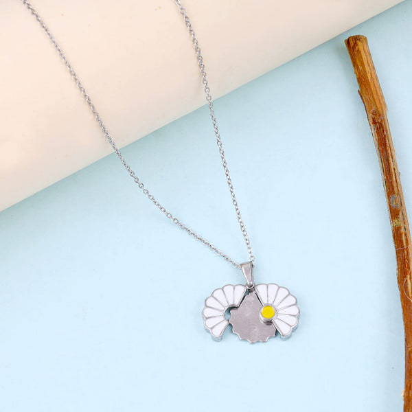 Silver Shine Sun Flower Daisy Necklace Boho Bloom