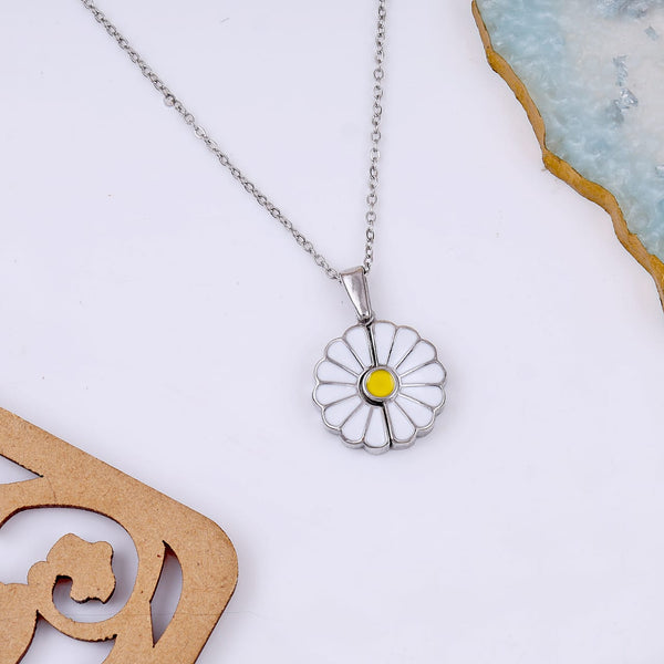 Silver Shine Sun Flower Daisy Necklace Boho Bloom