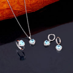 Crystal Heart Necklace,Earrings,Ring Three Piece Set Boho Bloom