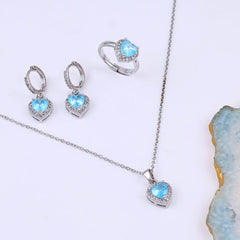 Crystal Heart Necklace,Earrings,Ring Three Piece Set Boho Bloom