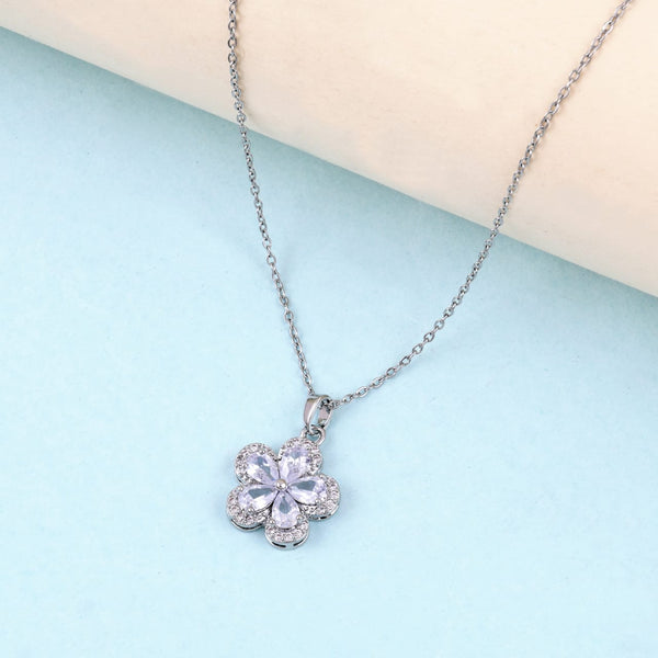 Zircon Flower Pendant Necklace Boho Bloom