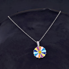 Silver Plated Rainbow Sunflower Pendant Necklace Boho Bloom