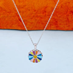 Silver Plated Rainbow Sunflower Pendant Necklace Boho Bloom