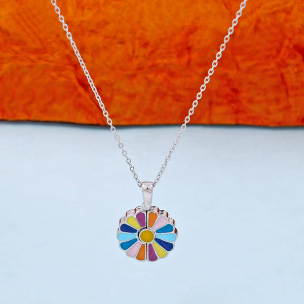 Silver Plated Rainbow Sunflower Pendant Necklace Boho Bloom