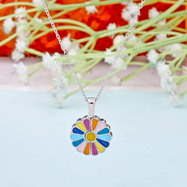 Silver Plated Rainbow Sunflower Pendant Necklace Boho Bloom