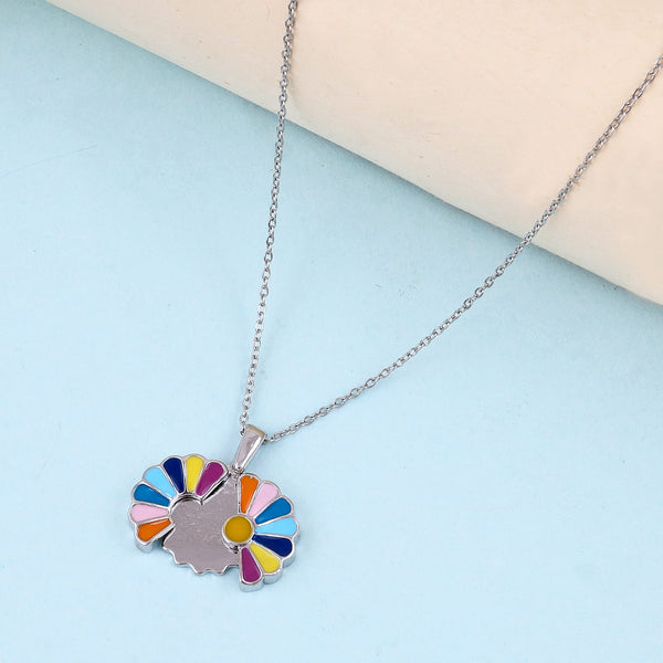 Silver Plated Rainbow Sunflower Pendant Necklace Boho Bloom