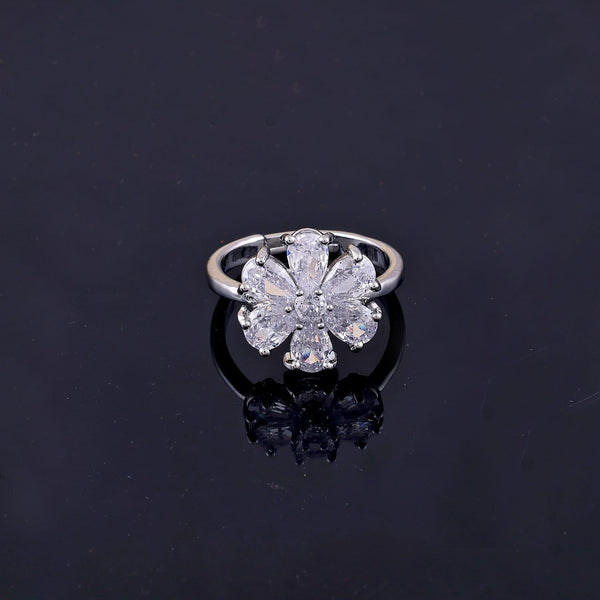 Elegant Silver Crystal Flower Ring Boho Bloom