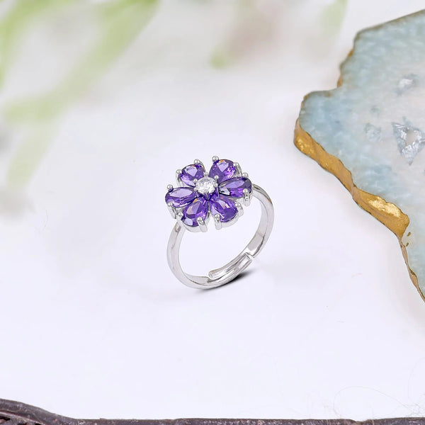 Pretty Purple Crystal Flower Ring Boho Bloom